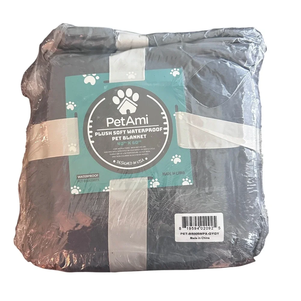 PetAmi Waterproof Dog Blanket Large 60x40 Reversible Sherpa Fleece Grey